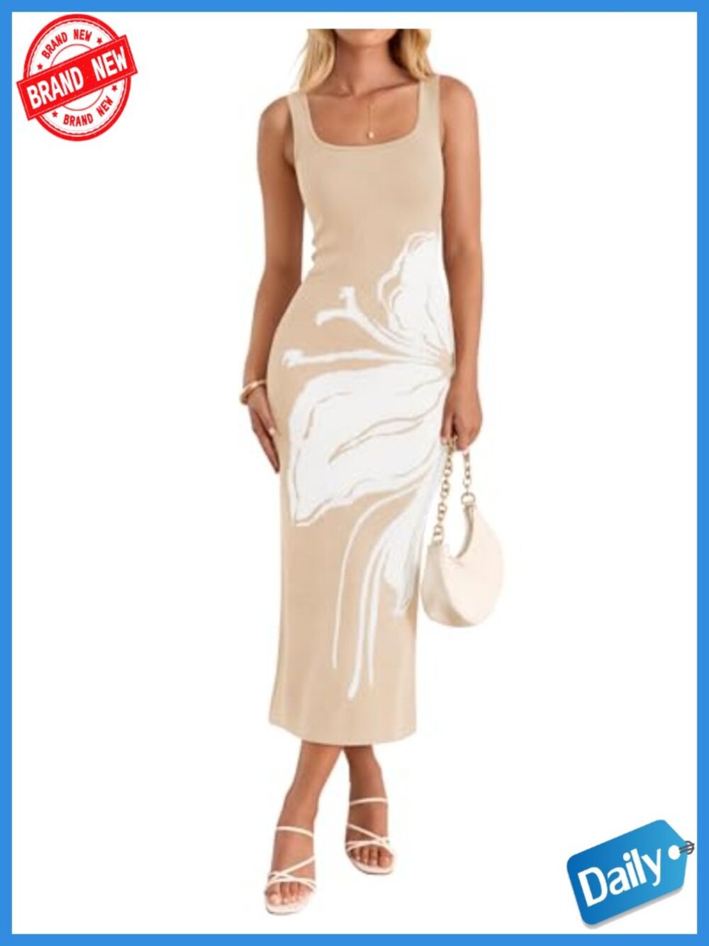 Floral Bodycon Maxi Dress Summer Knitted Sleeveless Tank Dress